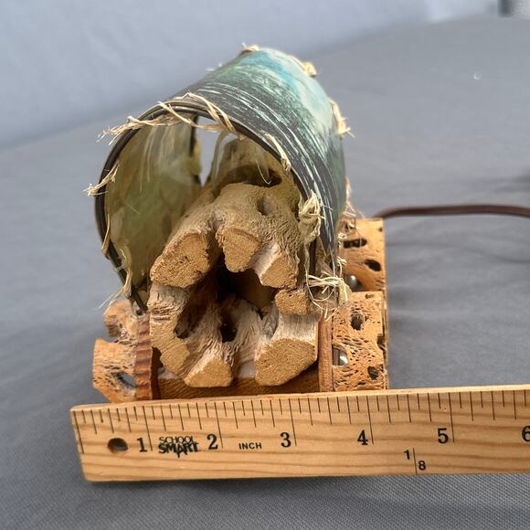 VTG Cholla Cactus Wood Covered Wagon Lamp 5" Rustic Southwest Deer Old West USA - Picture 13 of 16
